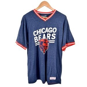 Mitchell & Ness Chicago Bears Ringer Tee Shirt 2XL Heather Navy Blue Distressed